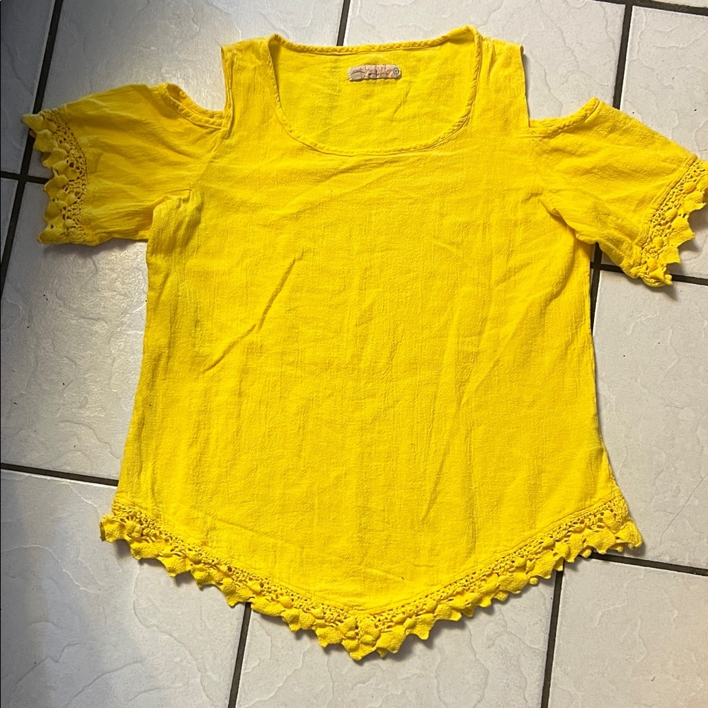 Yellow Cold Shoulder Top